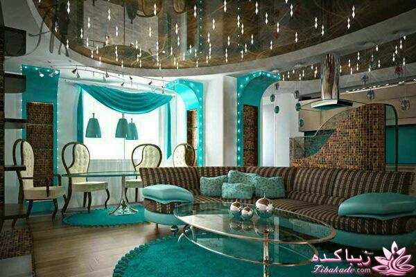 دکوراسیون قهوه ای و آبی روشن 